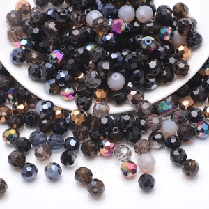 Macro shot of 32-facet multifaceted crystal glass soccer beads with AB coating finish