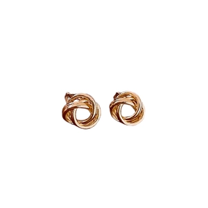 Minimalist twisted hollow knot earrings in gold finish with elegant metal texture