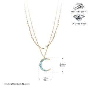 Detailed view of S925 sterling silver moon pendant with 5A cubic zirconia and dimensions