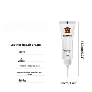 Detailed product specifications of 50ml leather repair cream with bottle dimensions