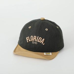 Detail of FLORIDA 1845 3D embroidery and color-block brim on kids baseball cap