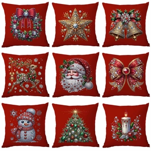 Christmas Throw Pillow Covers Soft Short Velvet Luxury Jewelry Diamond Style Printed Cushion Cases For Holiday Home Sofa Decor