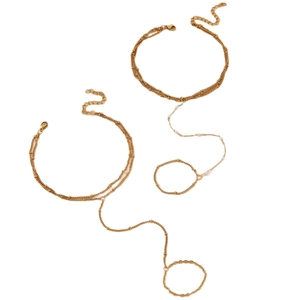 Golden multi-layer hand harness with faux pearl accents and adjustable lobster clasp