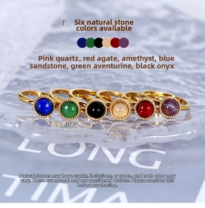 Detailed showcase of 18K gold plated rings set with six colorful natural gemstones