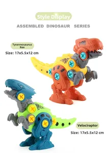 Macro view of T-Rex and Velociraptor buildable dinosaur toys with visible screws