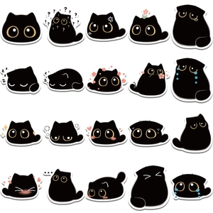 Set of 40 cute black cat stickers with various expressions for DIY suitcases and laptops