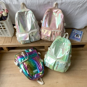 Holographic Laser PU Leather Backpack Large Capacity Waterproof School Bag Trendy Casual Daypack For Girls Students