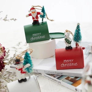 Christmas mailbox ornaments with Santa, polar bear, and snowman for holiday tree decor