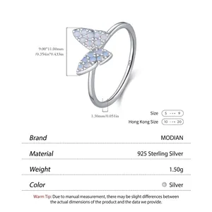 Elegant 925 sterling silver butterfly ring with blue opal stone and size specifications