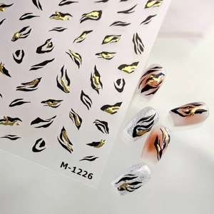 Minimalist animal print nail stickers M-1226 with black lines and gold foil accents