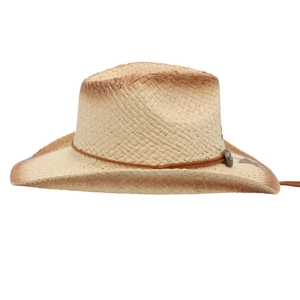 Classic straw cowboy hat in beige with brown ombre brim and vintage metal buckle detail