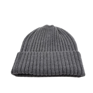 Classic dark grey ribbed knit beanie with wide rolled cuff for winter outdoor warmth