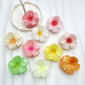Dettagli che mostrano diversi colori di fermagli per capelli a fiore su uno sfondo bianco