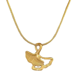 Titanium steel necklace with golden ginkgo leaf pendant on a refined snake chain