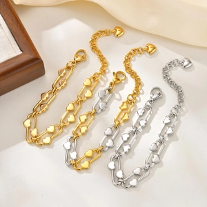Gold and silver stainless steel heart link bracelets for women in four stylish finishes