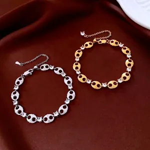 Pig Nose Coffee Bean Link Bracelet For Women Adjustable Brushed Copper Zircon Light Luxury Fashion Jewelry