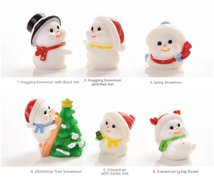 Set of 6 assorted resin Christmas snowman figurines with various festive poses and scarves