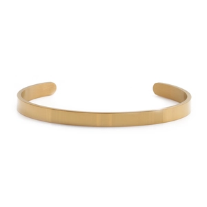 Polished gold stainless steel open cuff bracelet with flat band for men and women