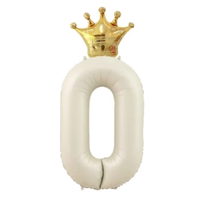 40-inch cream number 0 foil balloon with golden crown for birthday party decor