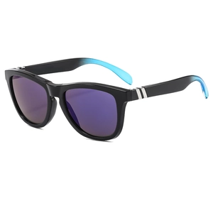 Polarized sports sunglasses with black square frame and purple lenses for outdoor cycling