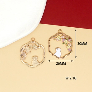 Vue détaillée des breloques DIY 30x26mm avec dimensions et cadre en alliage doré
