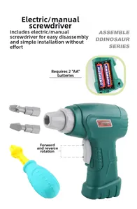 Dual-mode electric and manual toy screwdriver set with drill bits for dinosaur assembly