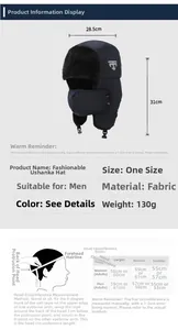 Size chart for winter trapper hat with height and head circumference measurement guide