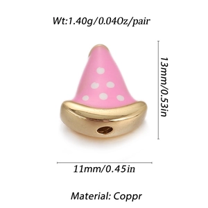 Macro view of pink watermelon slice charm with size measurements and gold plating details