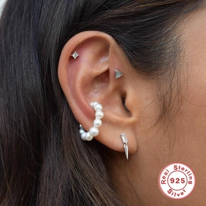 Ensemble de piercings en argent 925 avec fleurs en zircone, lune et perles