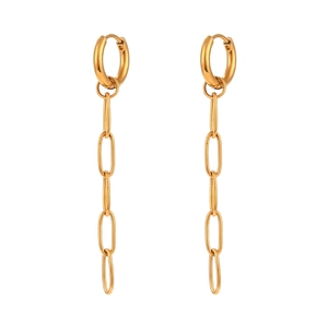 Minimalist 18K gold plated stainless steel long paperclip link chain earrings