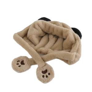 Bonnet panda en peluche pour enfants avec protège-oreilles et broderie pattes de chat