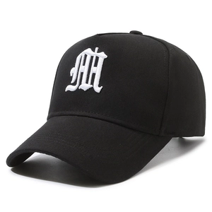 Classic black baseball cap with white gothic letter embroidery on premium cotton