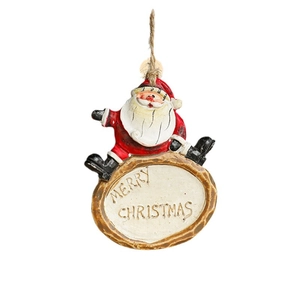 Retro resin Santa Claus hanging ornament with Merry Christmas sign on white background