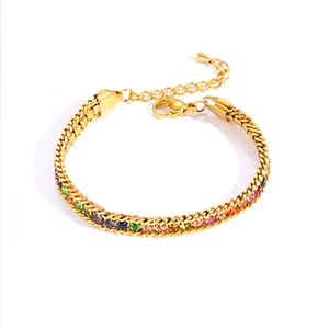 Elegant gold titanium tennis bracelet with colorful rainbow zircon stones and lobster clasp