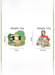 Detail view of Baicaoyuan zinc alloy fridge magnets with dimensions and weight specs