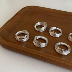 Minimalist multi-layer S925 silver rings with intertwined wire design for women