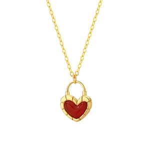 S925 sterling silver necklace with heart red agate pendant and gold chain