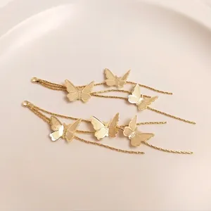 Butterfly Tassel Pendant Gold Plated Copper DIY Earring Making Charms Triple Strand Fairy Jewelry Accessories