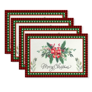 Set of 4 Christmas placemats with Merry Christmas lettering and buffalo plaid patterns