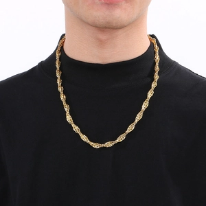 Chaîne corde classique en acier inoxydable plaqué or 18 carats pour hommes et femmes