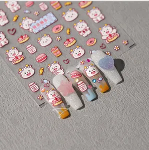 Detail of cartoon bear and dessert nail art stickers with 3D colorful pattern accents