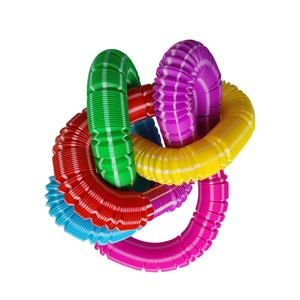 Colorful sensory pop tubes for stress relief showing flexible corrugated plastic design