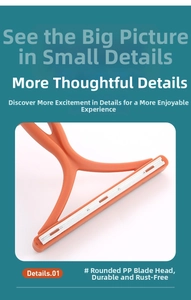 Detail of ergonomic manual lint remover with durable rounded PP blade and Y-shape handle