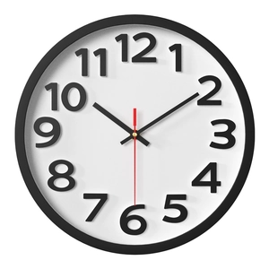Minimalist 12-inch wall clock with black frame and easy-to-read Arabic numerals