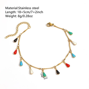 18K gold plated stainless steel bracelet with colorful teardrop enamel charms on white background