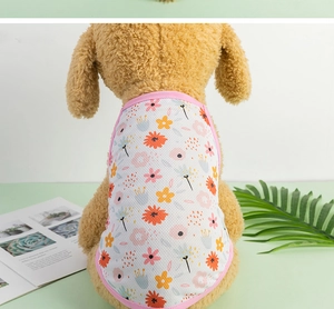 Detail view of floral mesh pet vest for small dogs showing breathable summer fabric