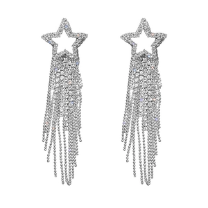 Orecchini a stella in argento S925 con gocce di cristallo a nappa e strass scintillanti