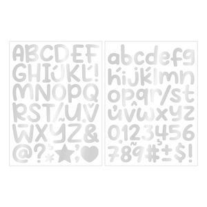 Silver metallic alphabet and number sticker sheet for DIY water bottle decoration