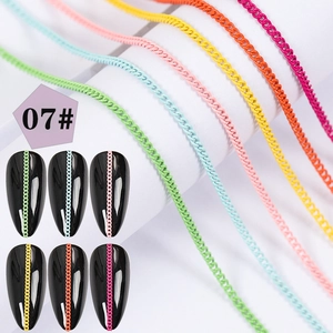 Detail of six colorful ultra-fine metal chains for creative Japanese DIY nail art decoration