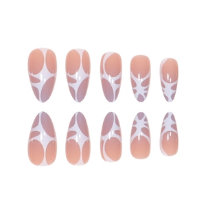 Lavender almond press-on nails with white abstract water ripple patterns, 10-piece set